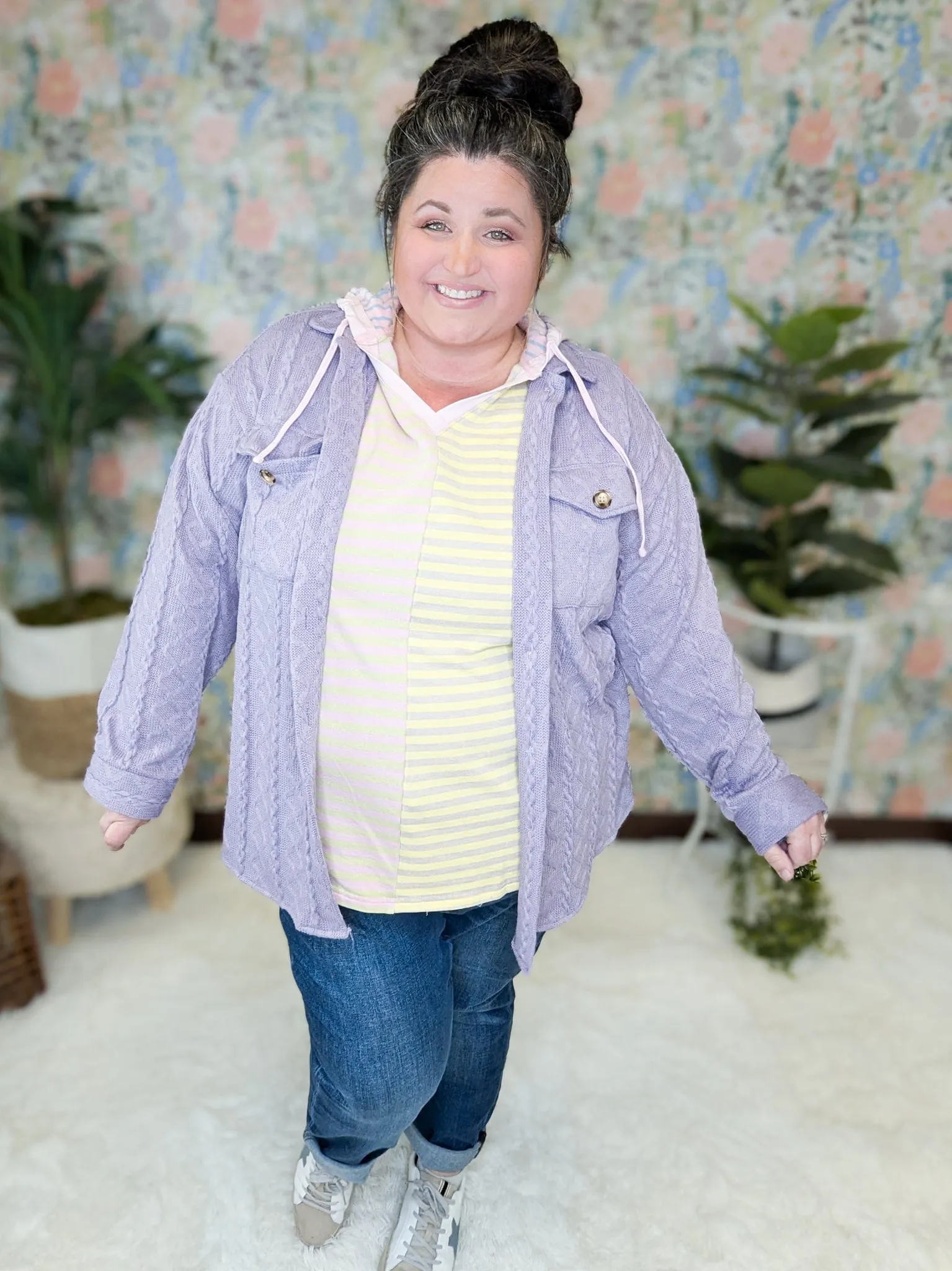Lauren Short Sleeve Hooded Top in Spring Stripes