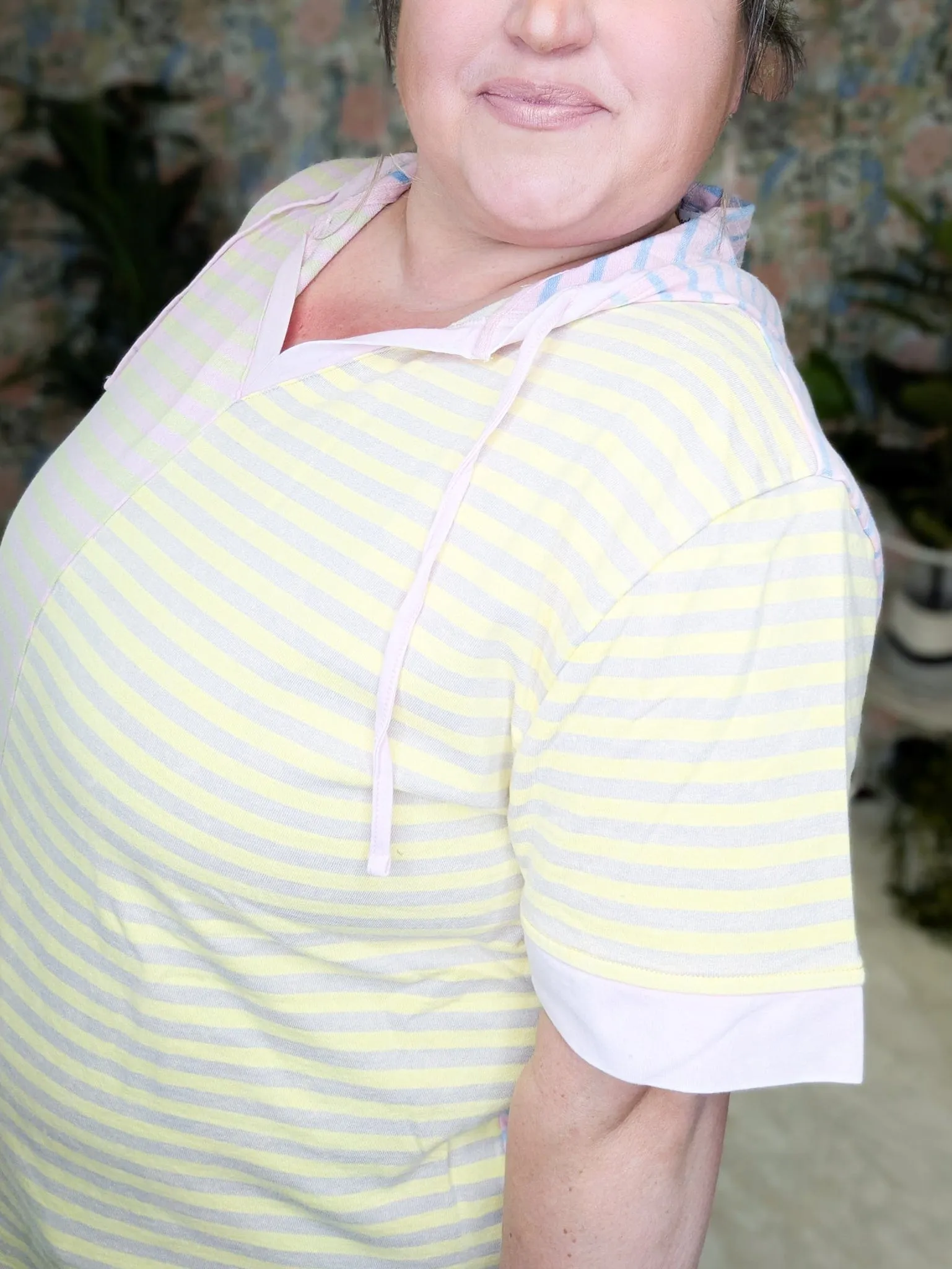 Lauren Short Sleeve Hooded Top in Spring Stripes