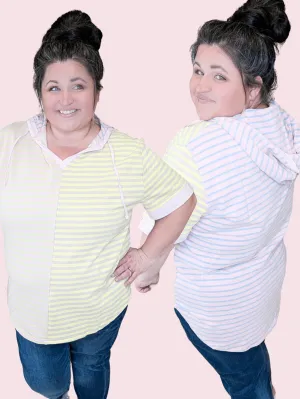 Lauren Short Sleeve Hooded Top in Spring Stripes