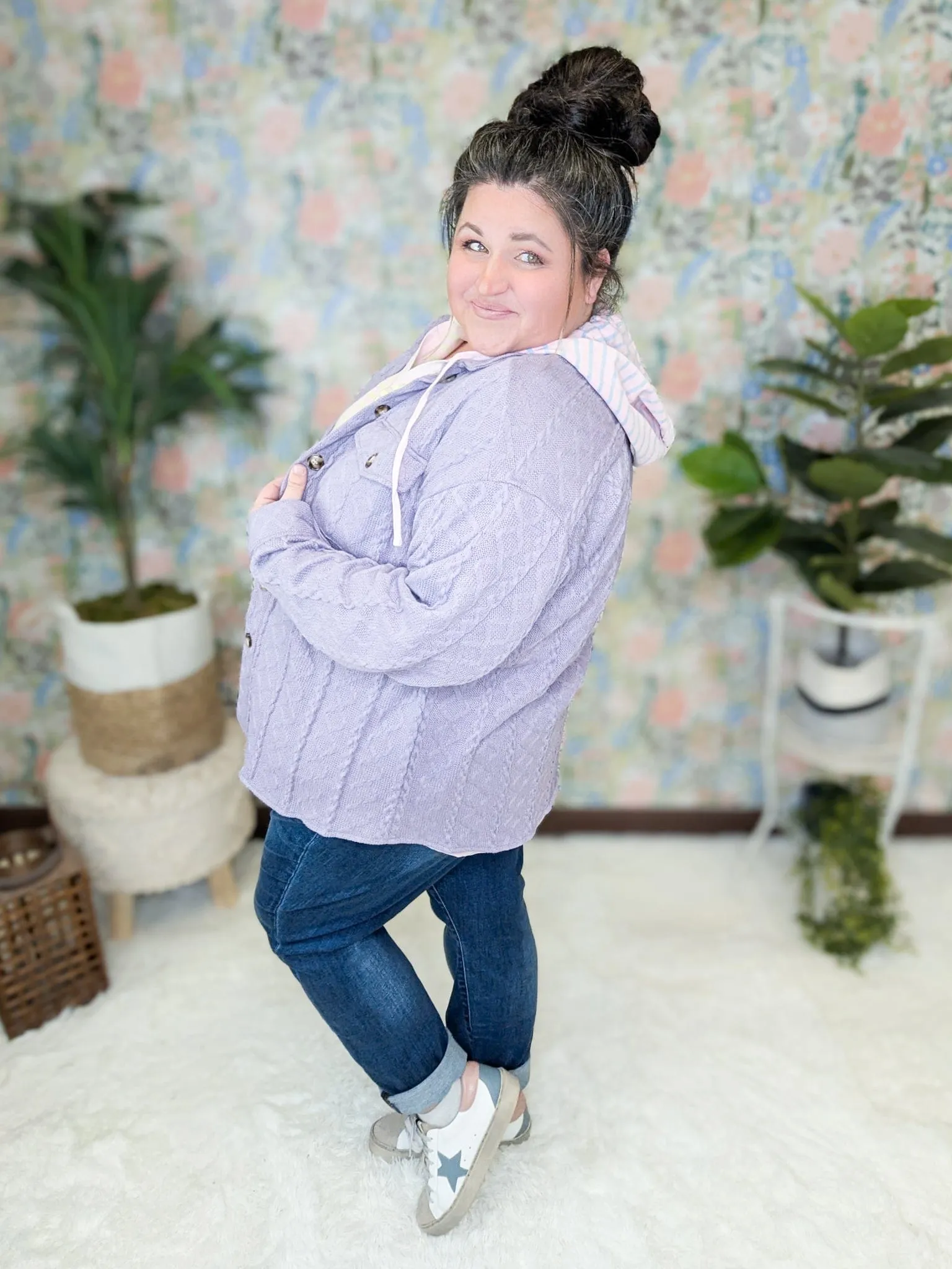 Lauren Short Sleeve Hooded Top in Spring Stripes