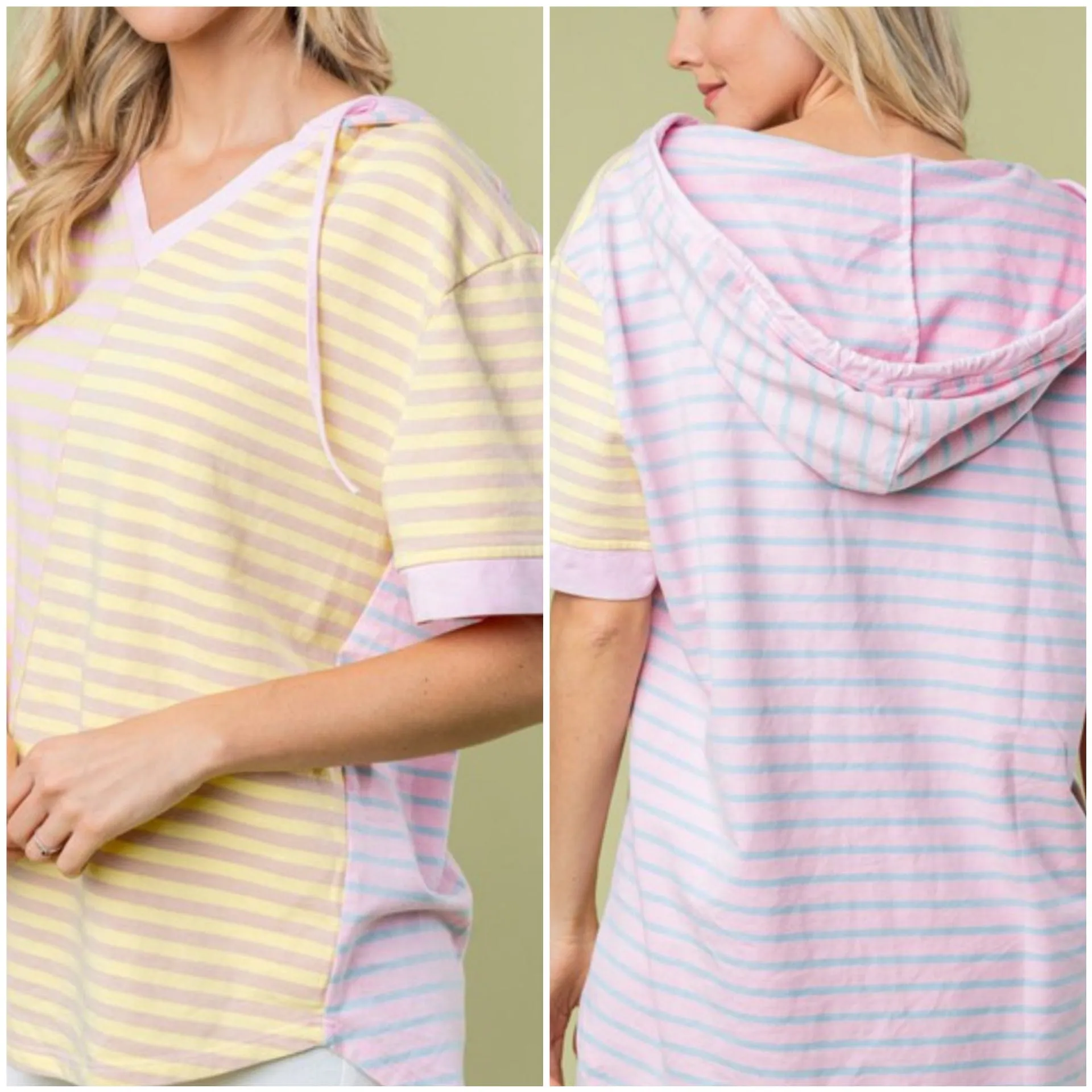 Lauren Short Sleeve Hooded Top in Spring Stripes