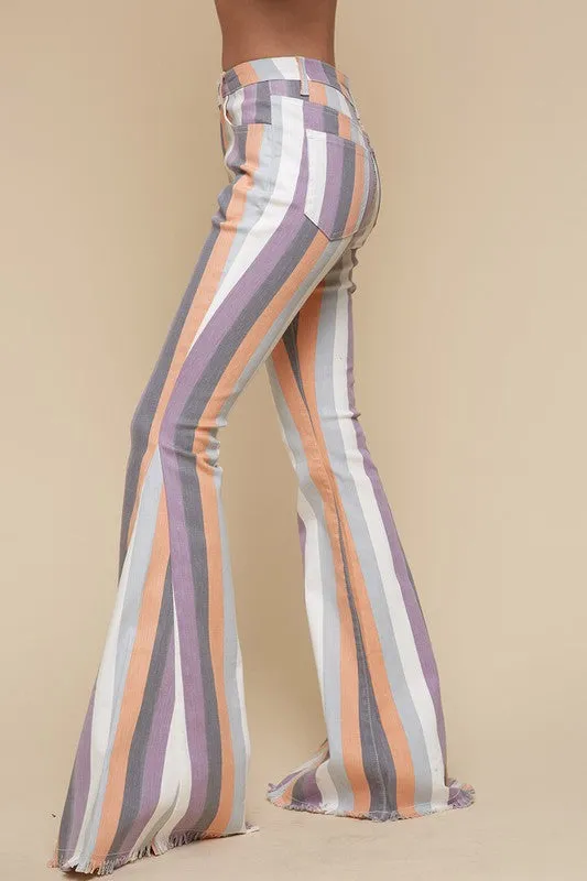 Lavender Striped Flare Bottom Jeans