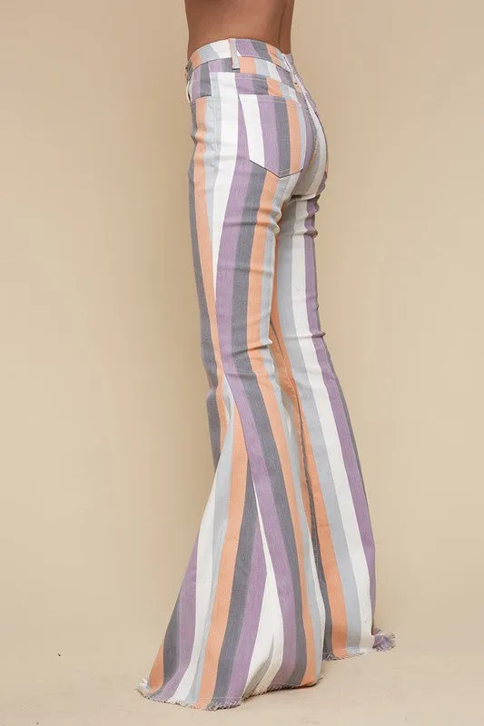 Lavender Striped Flare Bottom Jeans
