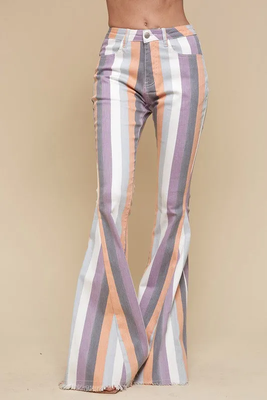 Lavender Striped Flare Bottom Jeans