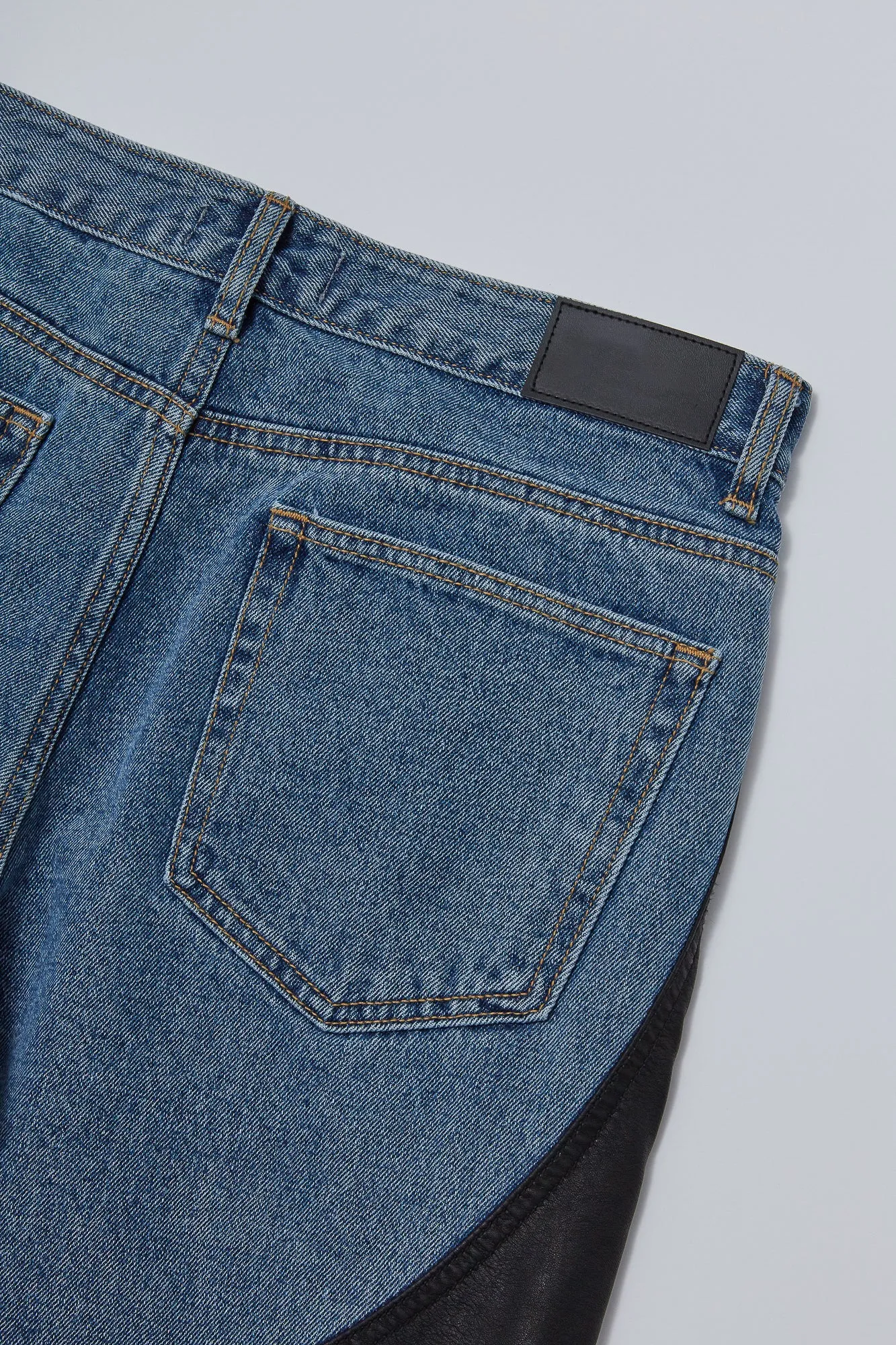 Leather Wave Panel Wide Denim Pants