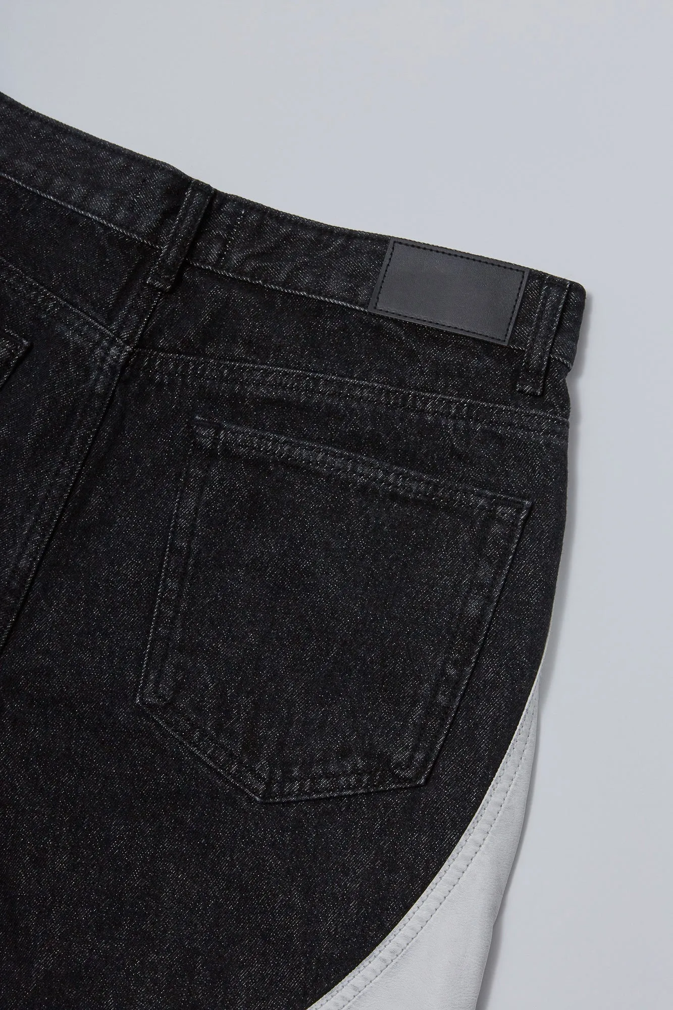 Leather Wave Panel Wide Denim Pants