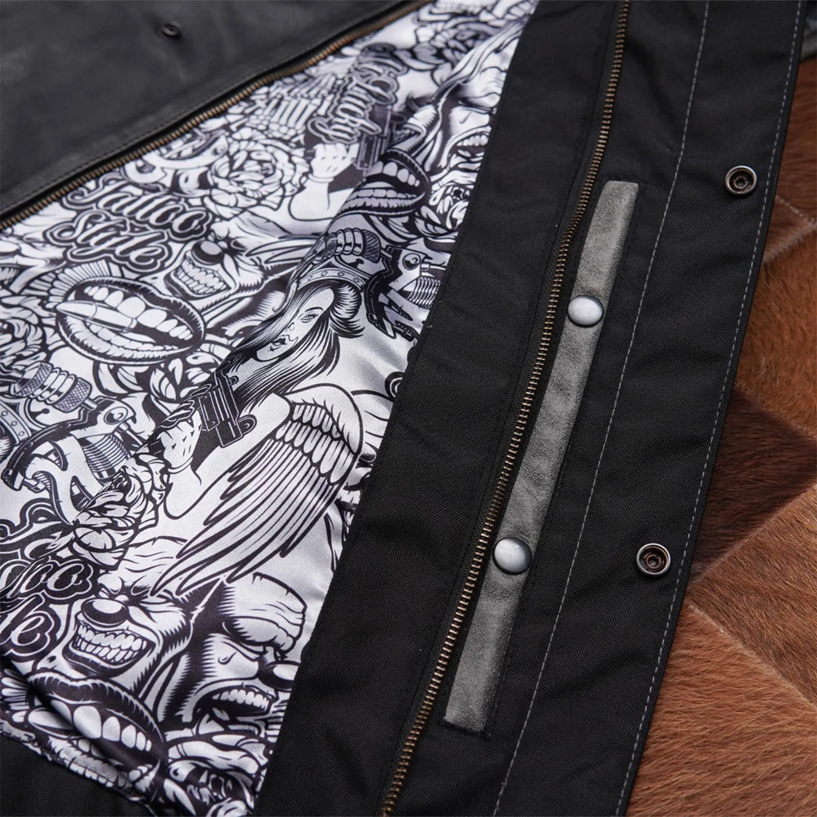Leatherick Black and Gray Diamond Stitch Custom Biker Vest
