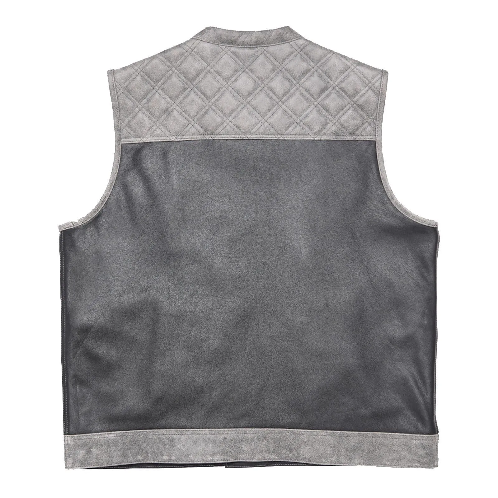 Leatherick Black and Gray Diamond Stitch Custom Biker Vest