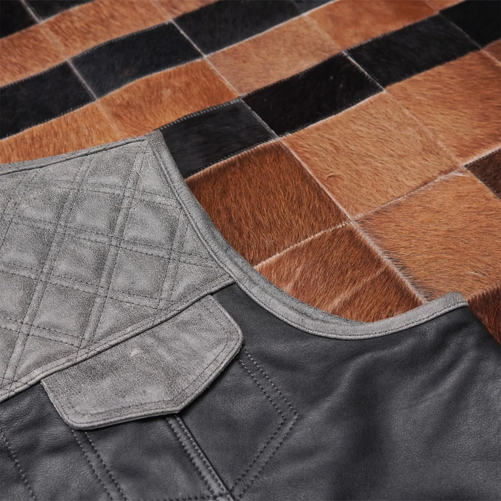 Leatherick Black and Gray Diamond Stitch Custom Biker Vest