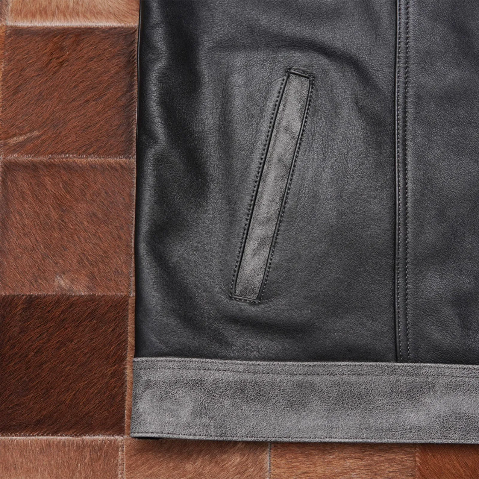Leatherick Black and Gray Diamond Stitch Custom Biker Vest
