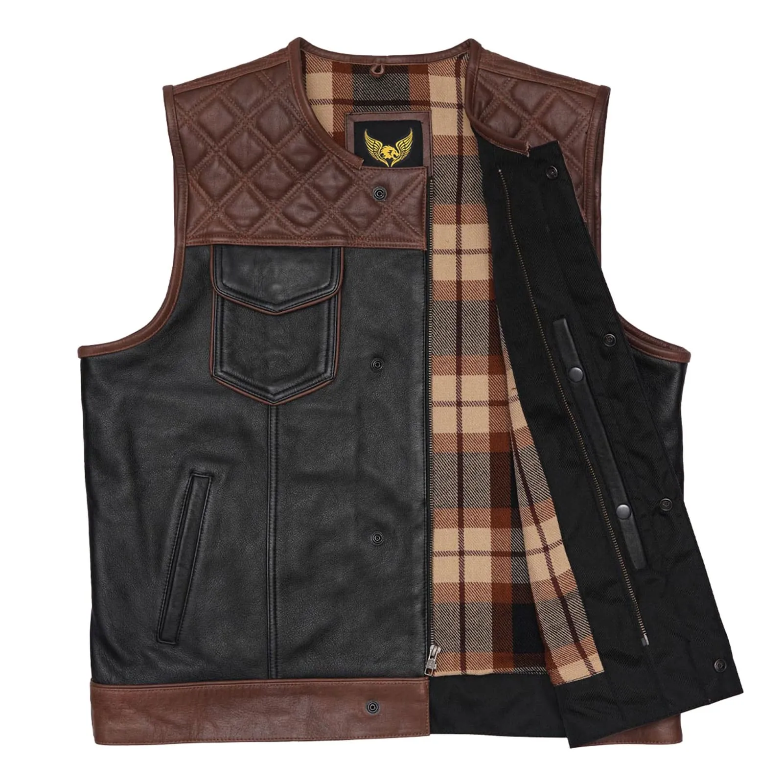Leatherick Brown Diamond Stitch Custom Biker Vest
