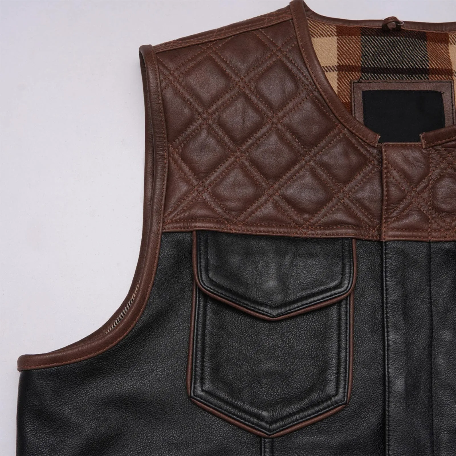 Leatherick Brown Diamond Stitch Custom Biker Vest