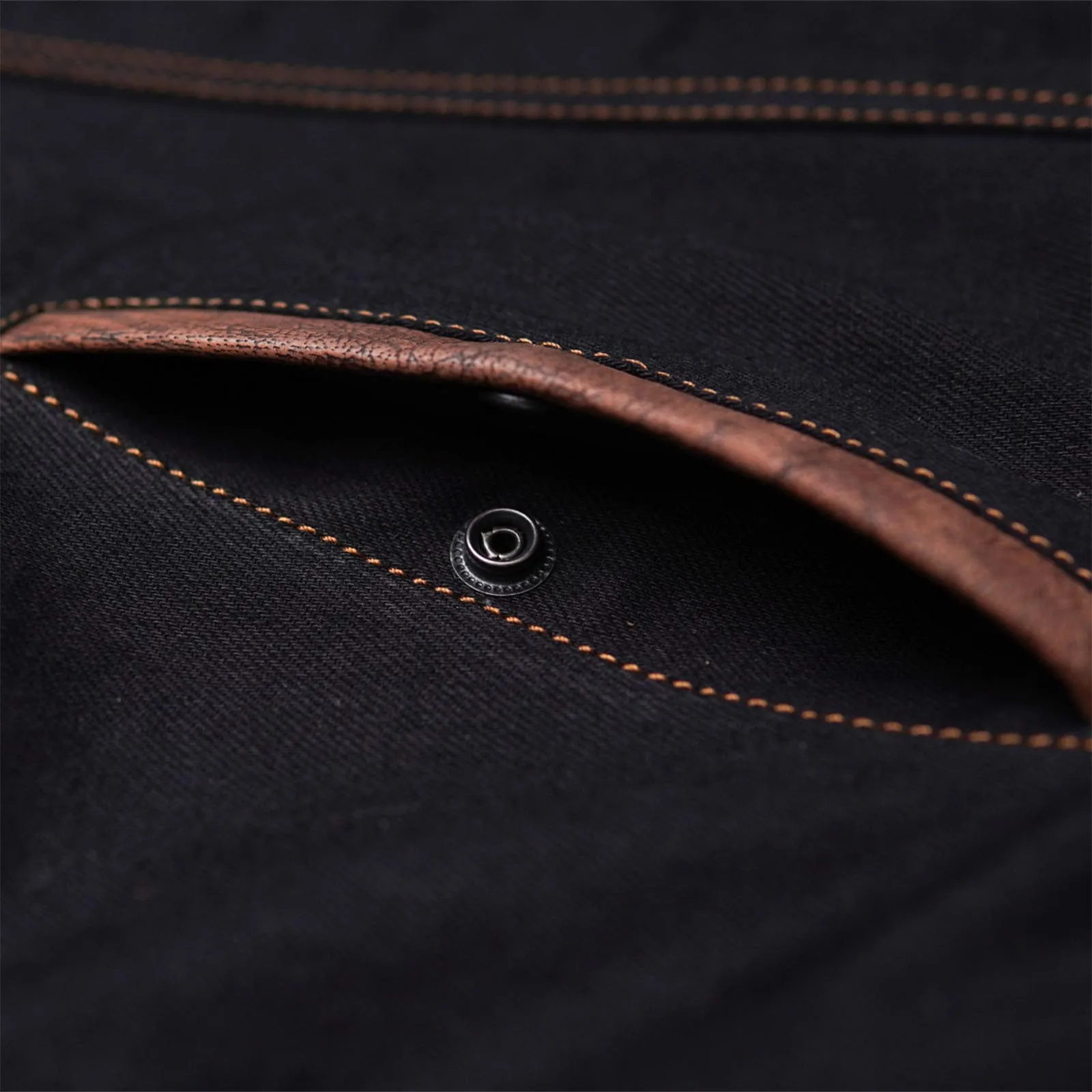 Leatherick Custom Cognac Stitching Black Denim Vest