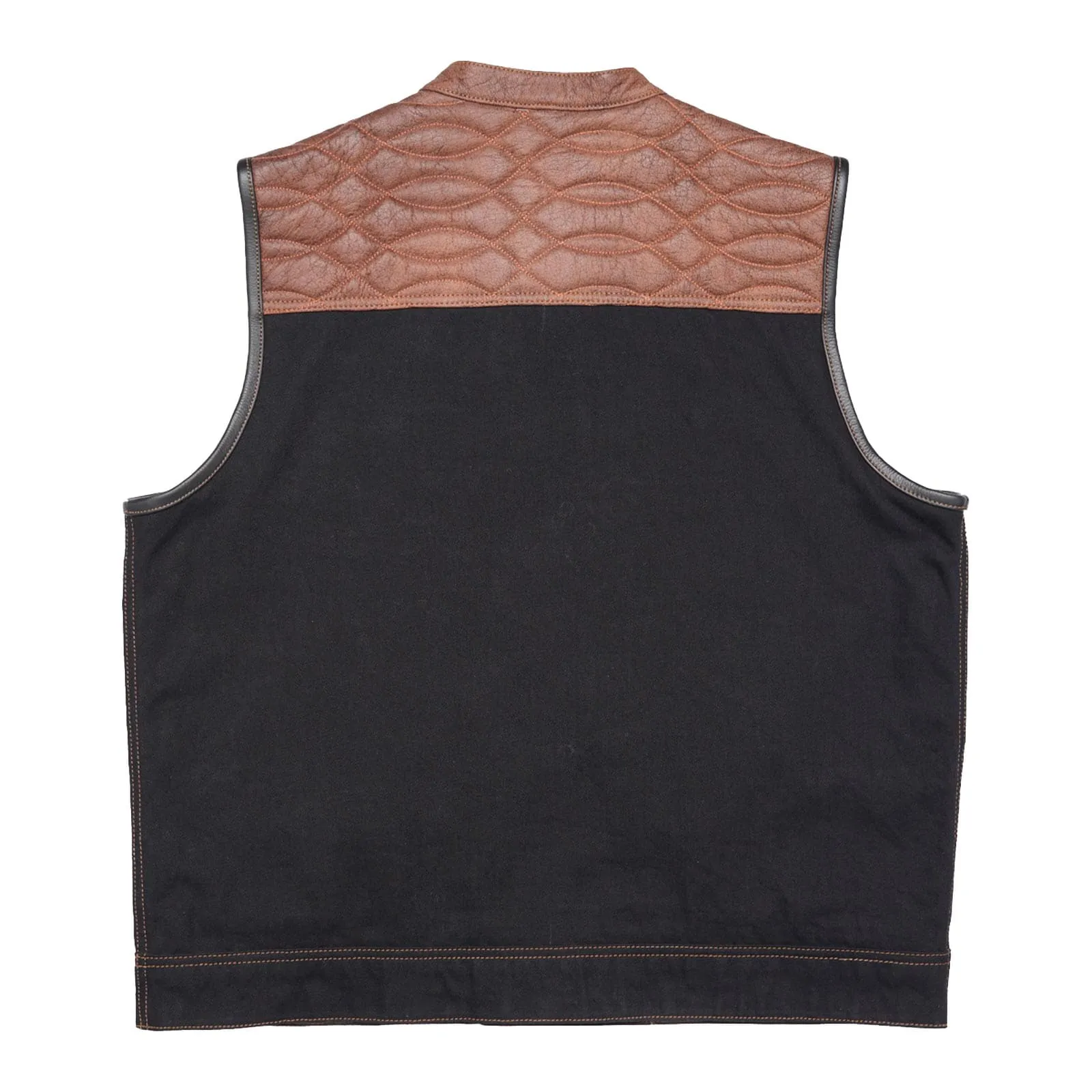 Leatherick Custom Cognac Stitching Black Denim Vest