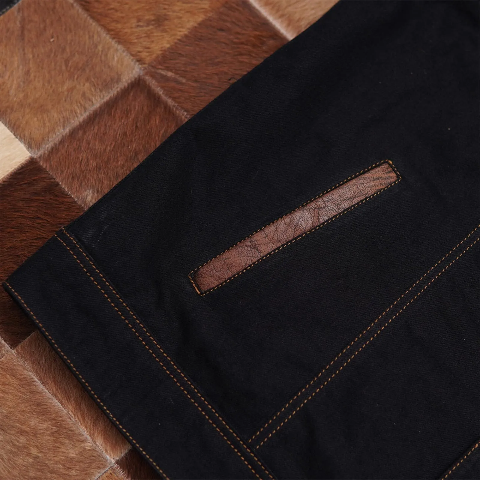 Leatherick Custom Cognac Stitching Black Denim Vest