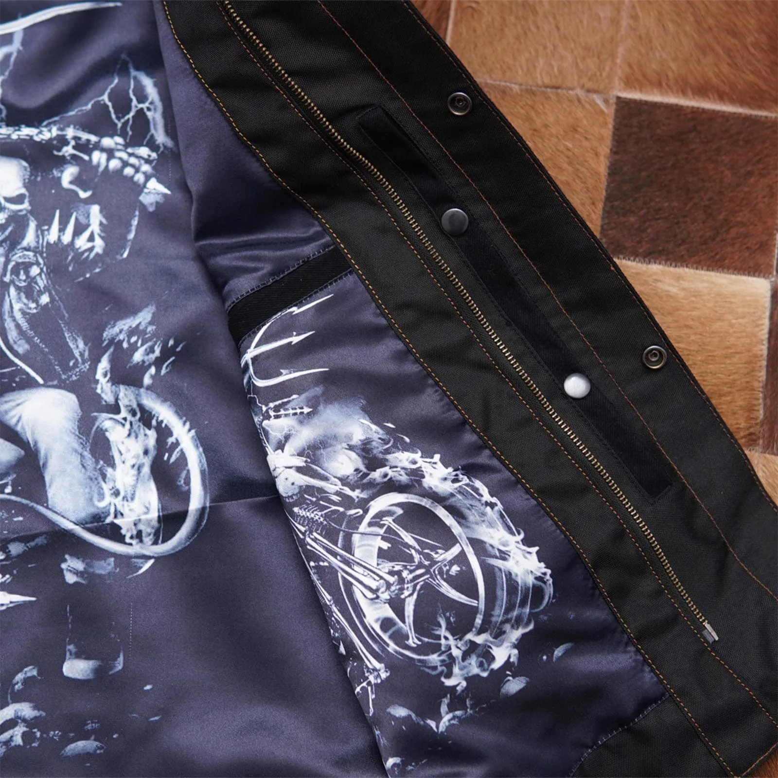 Leatherick Custom Cognac Stitching Black Denim Vest