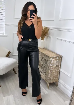 Lila Black Faux Leather Trousers