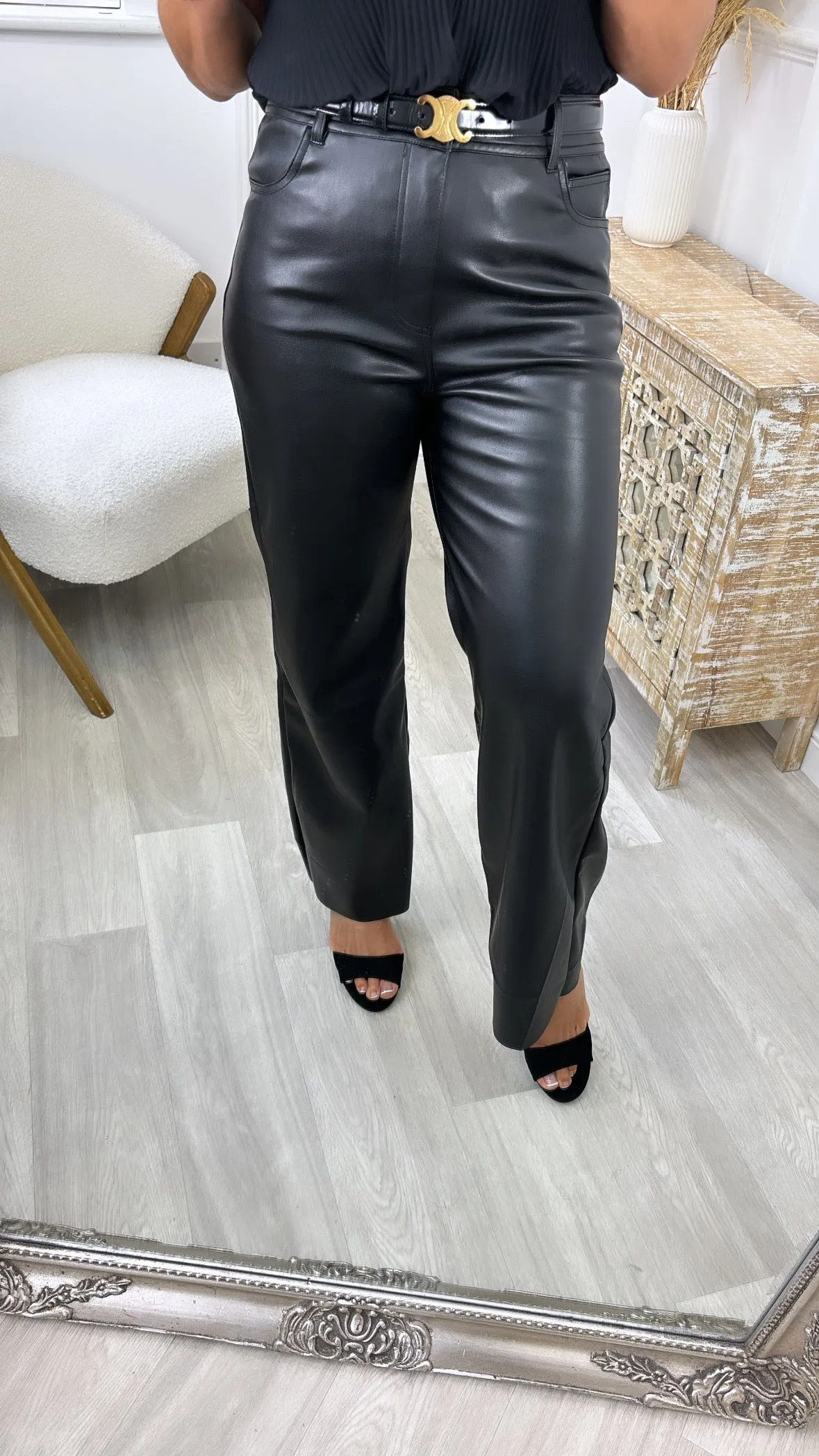 Lila Black Faux Leather Trousers