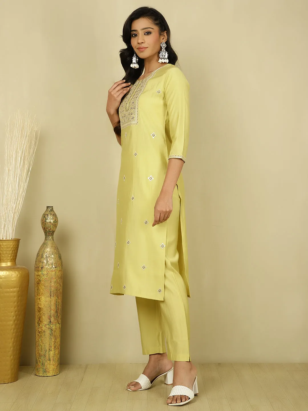 Lime Green Embroidered Festive Suit Set