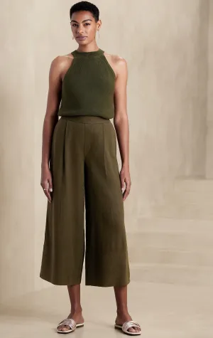 Linen Blend Cropped Wide Leg Pants