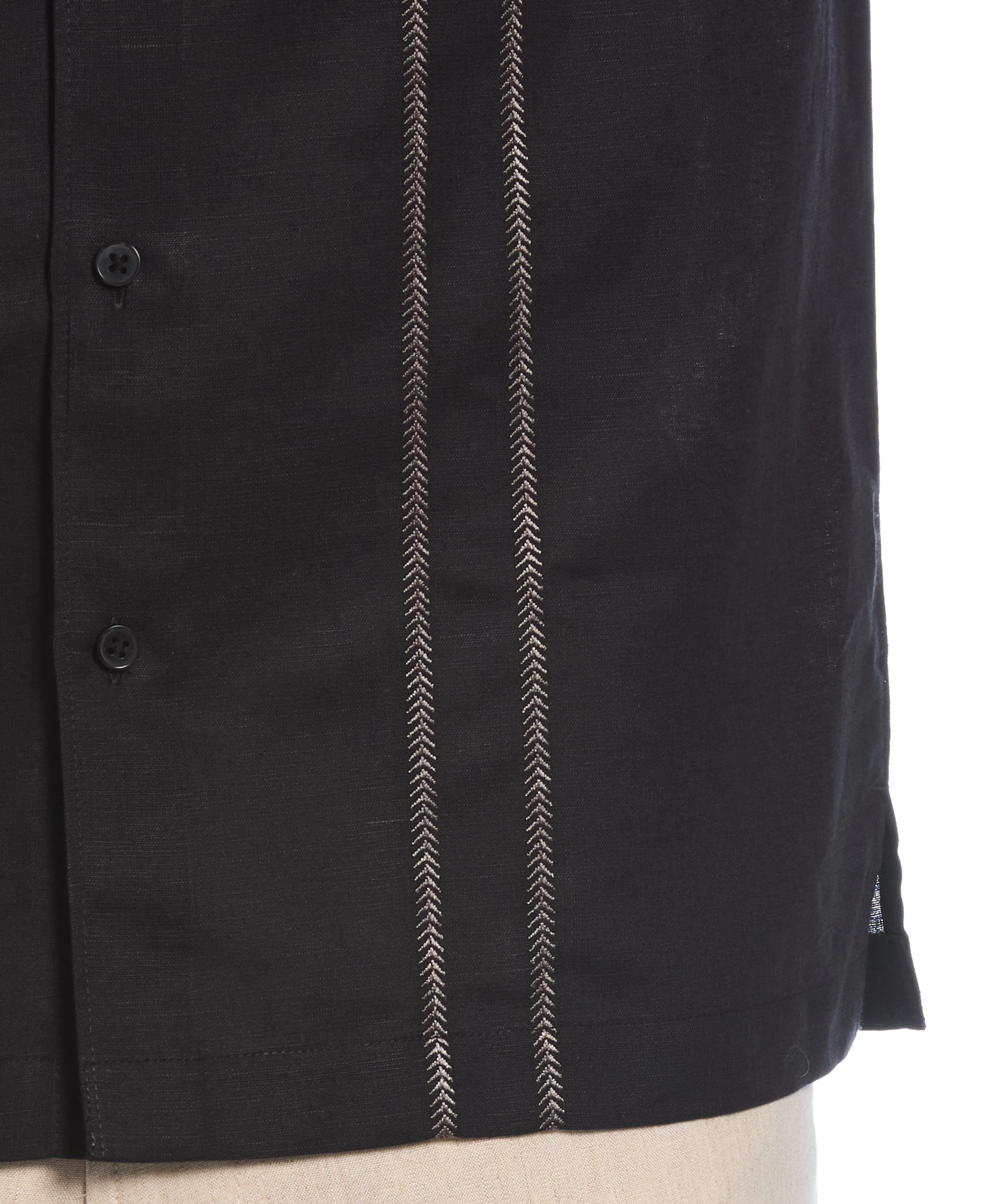 Linen Blend Embroidered Panel Shirt