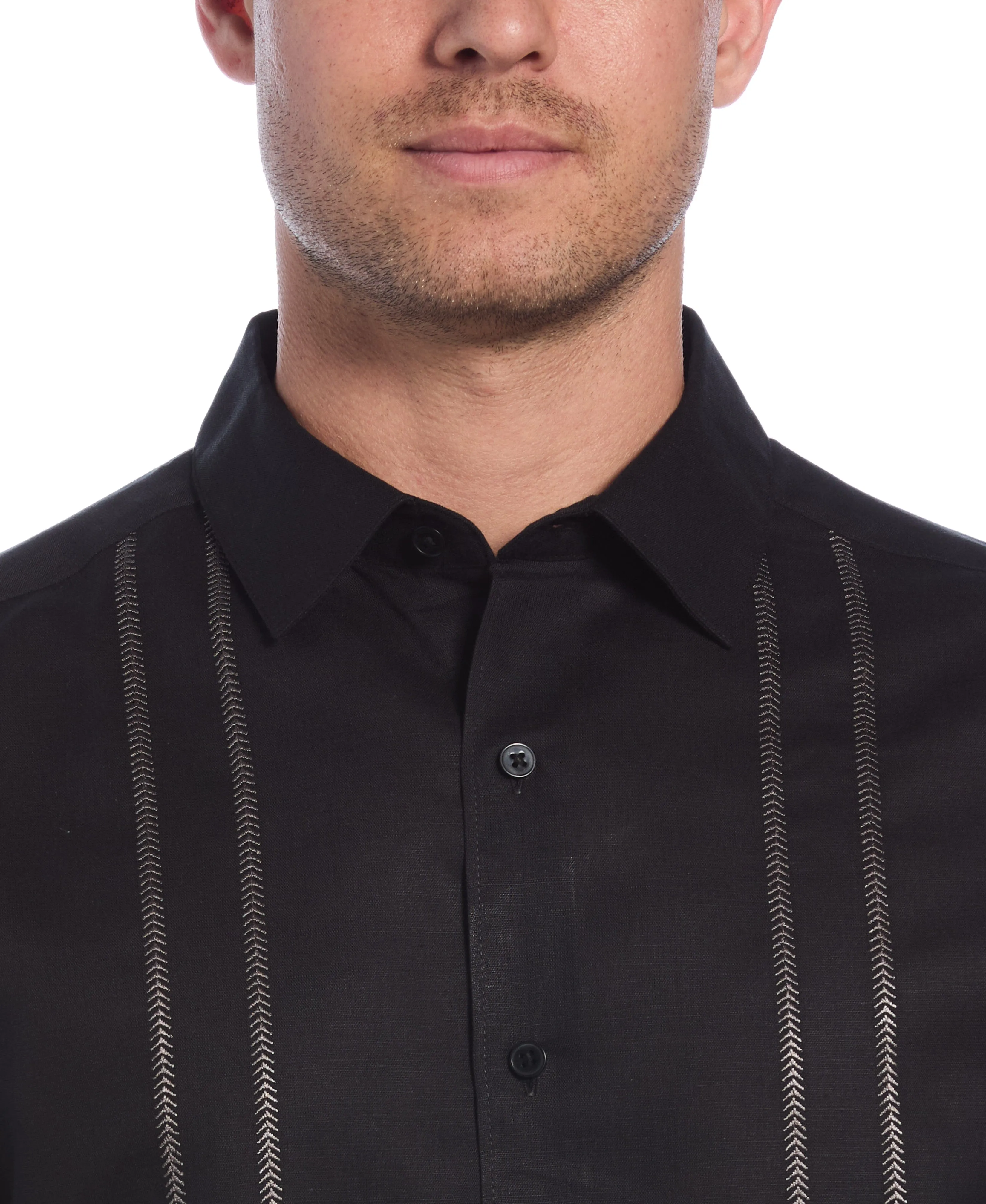 Linen Blend Embroidered Panel Shirt