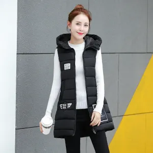 Long Vest Women Vests Hooded Cotton Outerwear Waistcoat