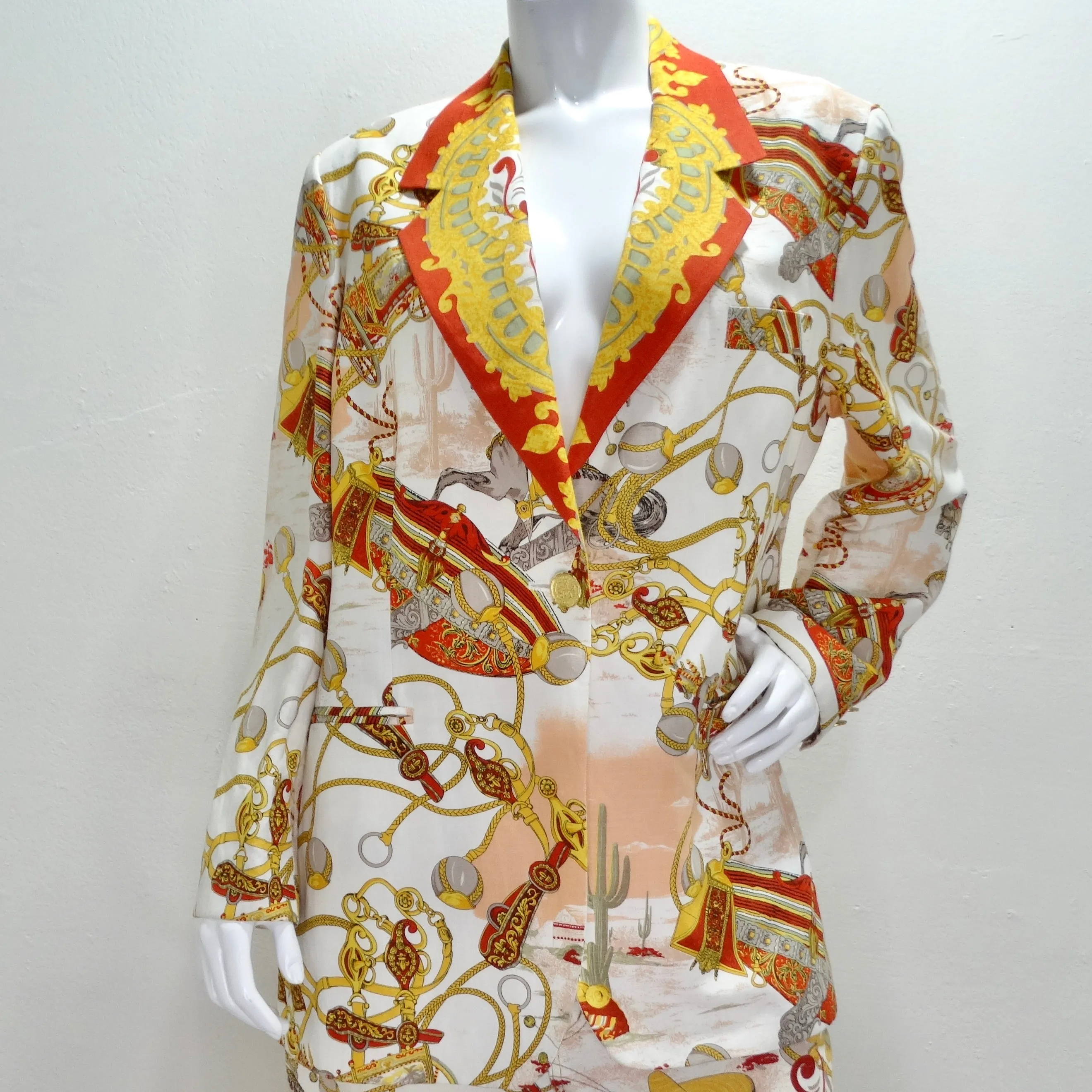 Louis Feraud 1980s Western Motif Print Blazer & Jeans Set