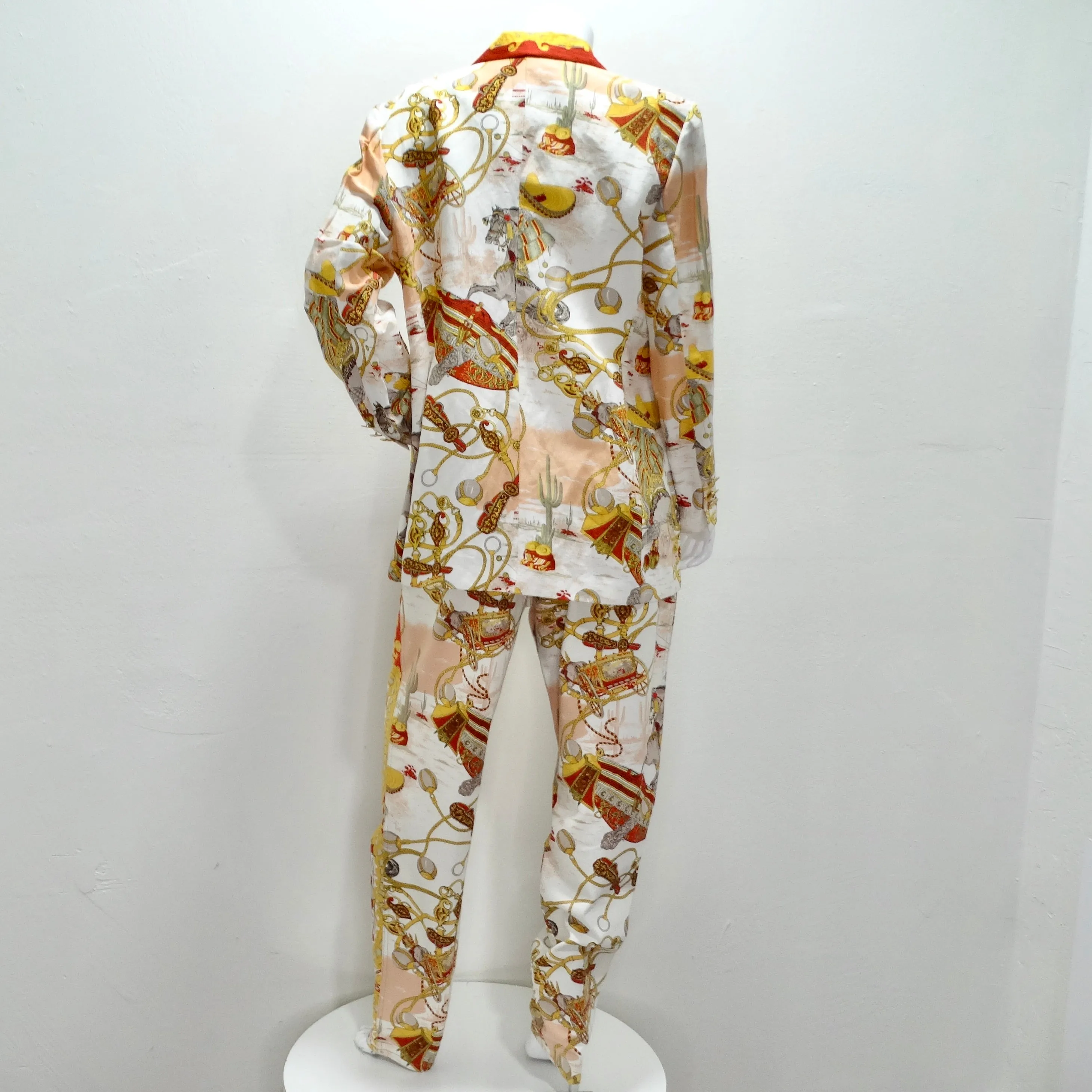 Louis Feraud 1980s Western Motif Print Blazer & Jeans Set