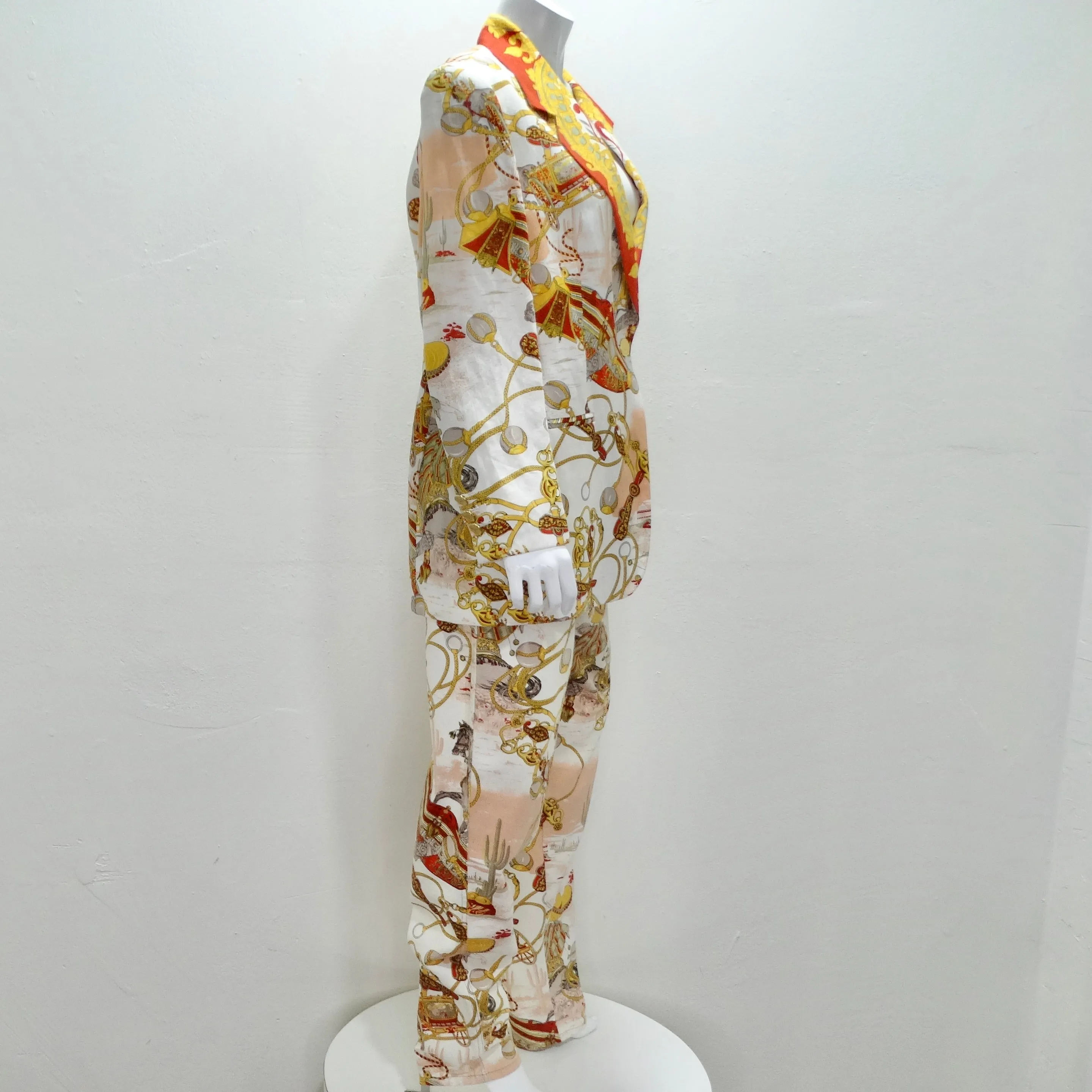 Louis Feraud 1980s Western Motif Print Blazer & Jeans Set