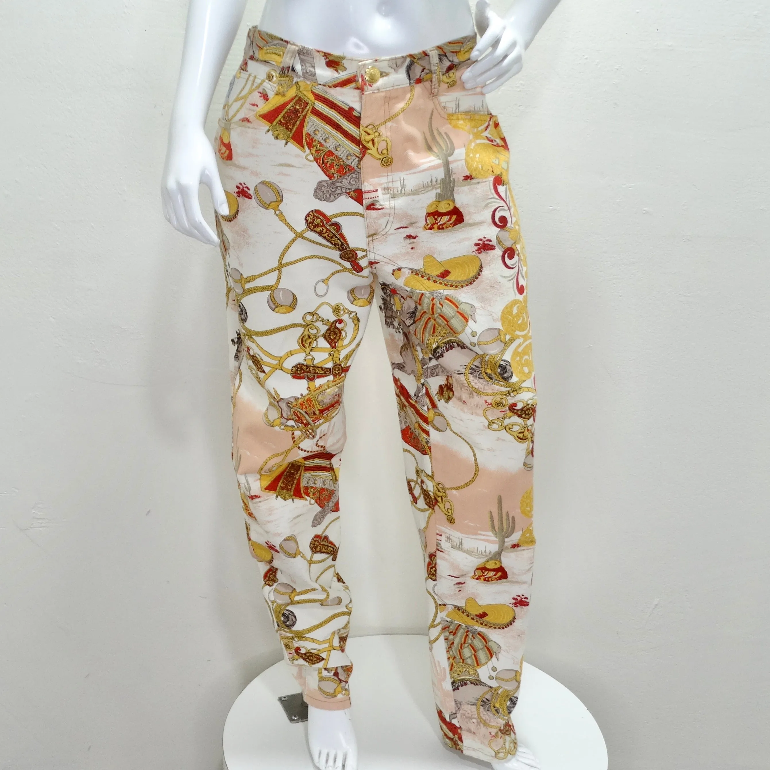 Louis Feraud 1980s Western Motif Print Blazer & Jeans Set