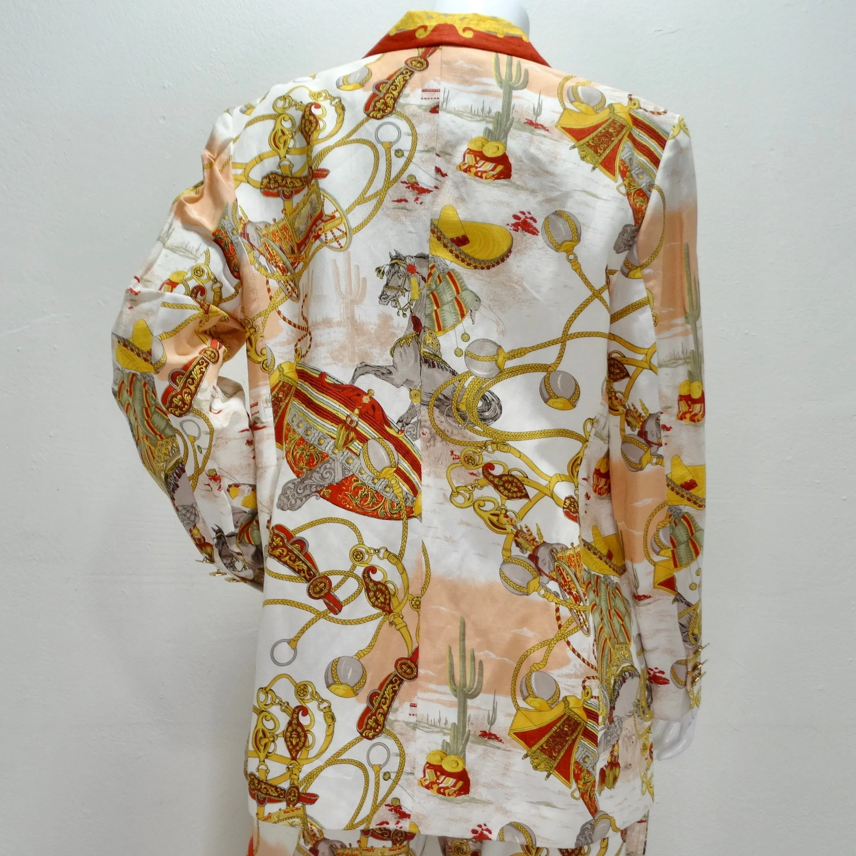 Louis Feraud 1980s Western Motif Print Blazer & Jeans Set