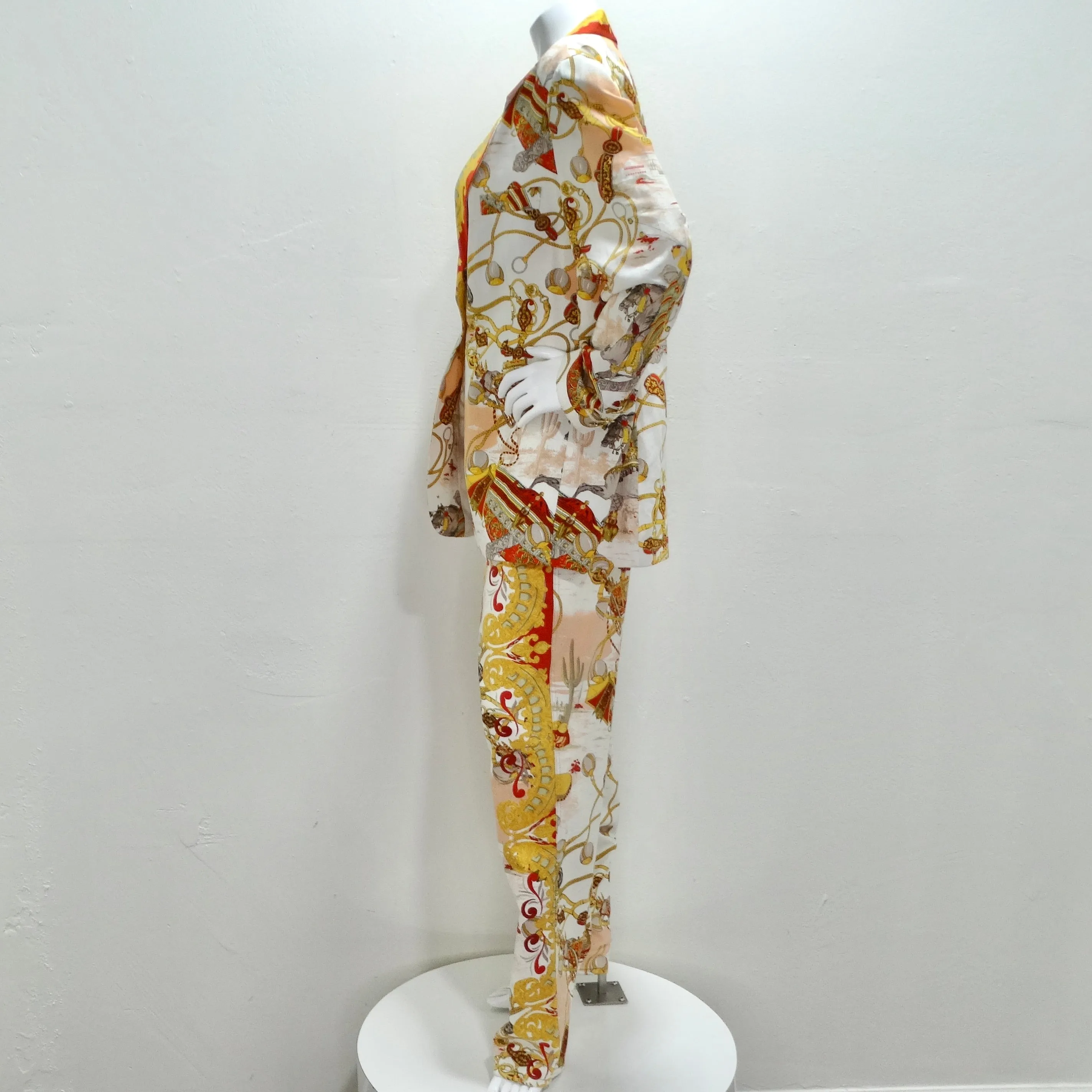 Louis Feraud 1980s Western Motif Print Blazer & Jeans Set