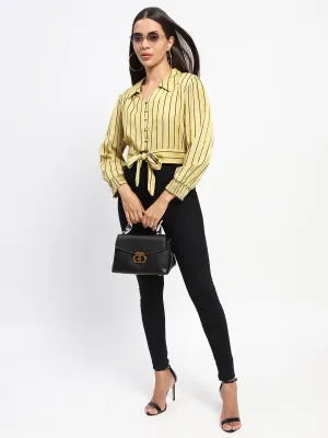 Madame Striped Tie Waist Yellow Shirt