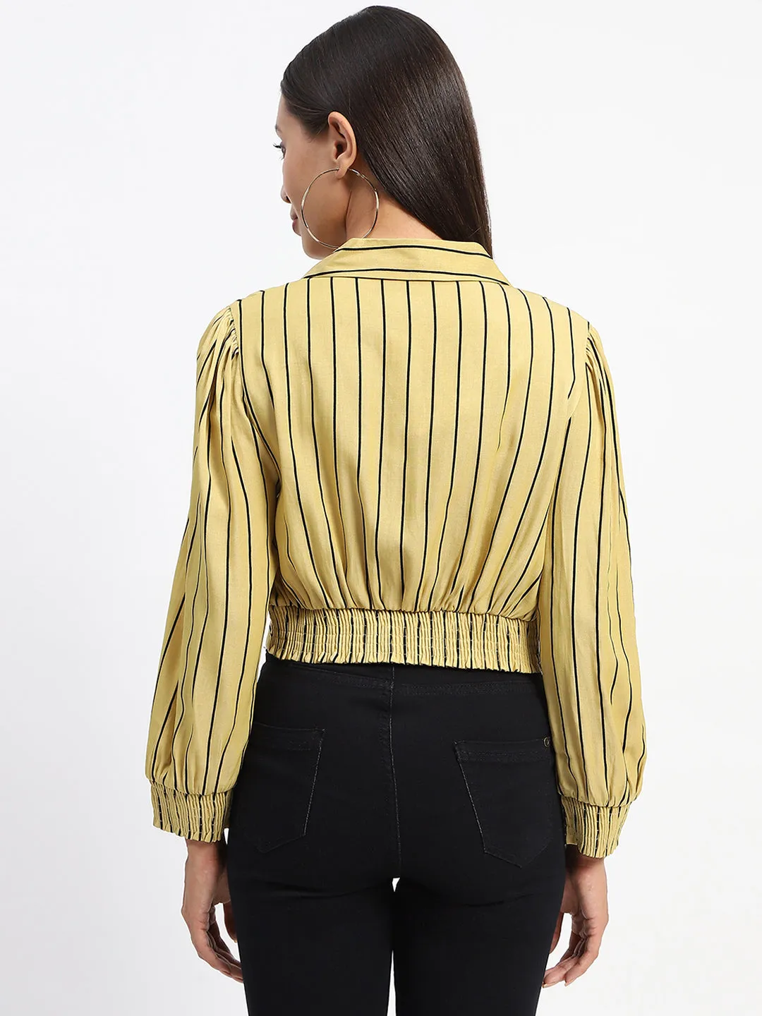 Madame Striped Tie Waist Yellow Shirt