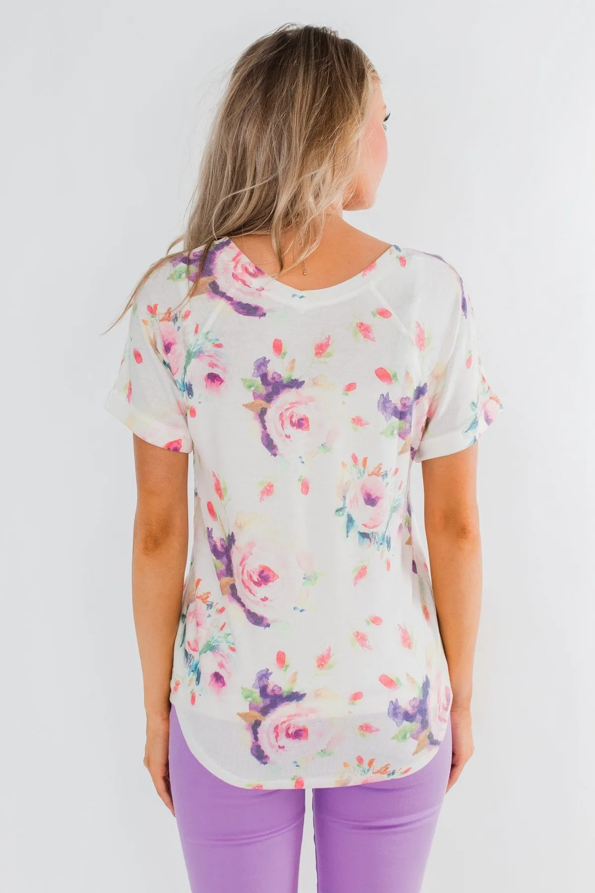 Make It Special Floral V-Neck Top- White
