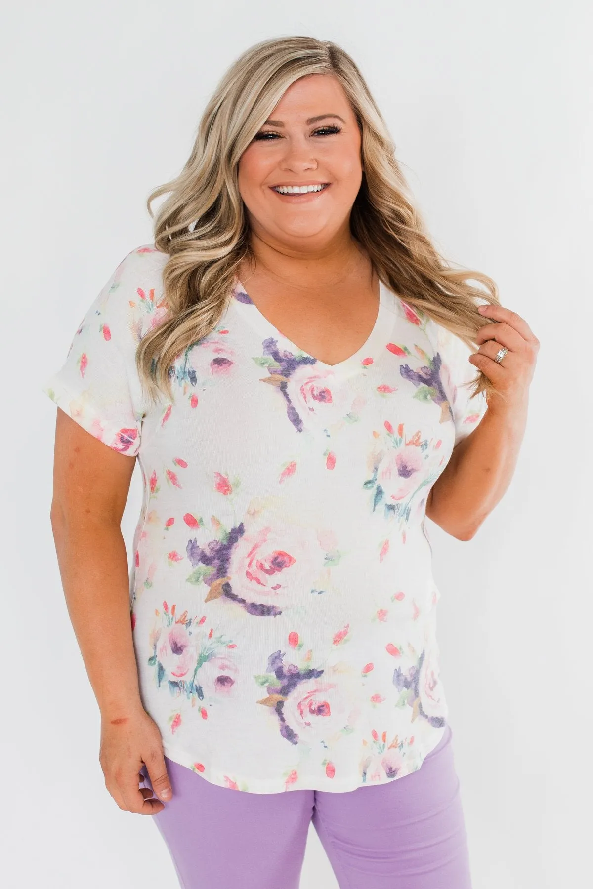 Make It Special Floral V-Neck Top- White