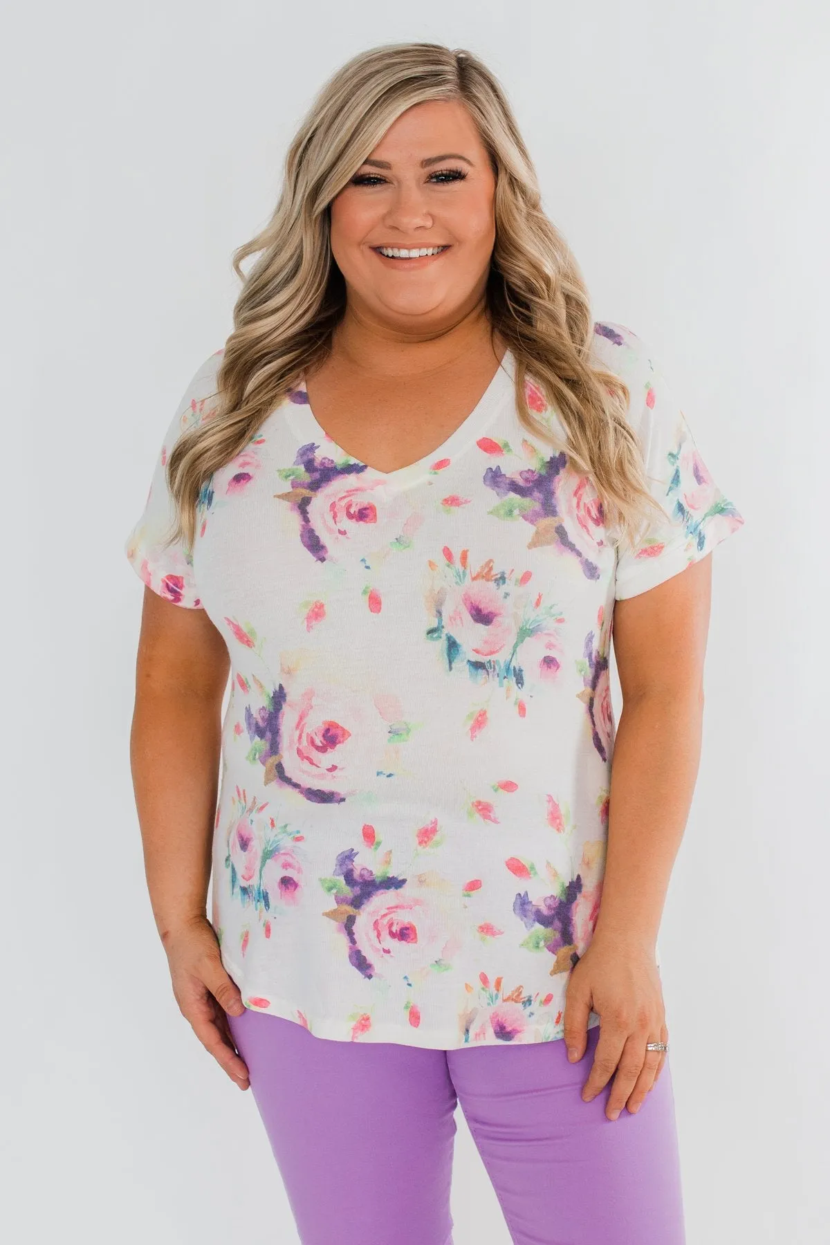 Make It Special Floral V-Neck Top- White