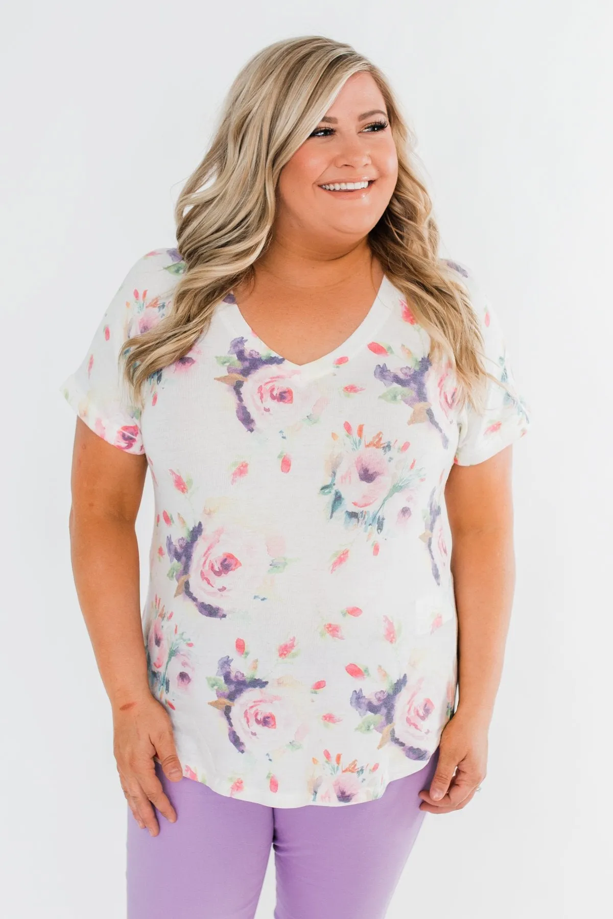 Make It Special Floral V-Neck Top- White
