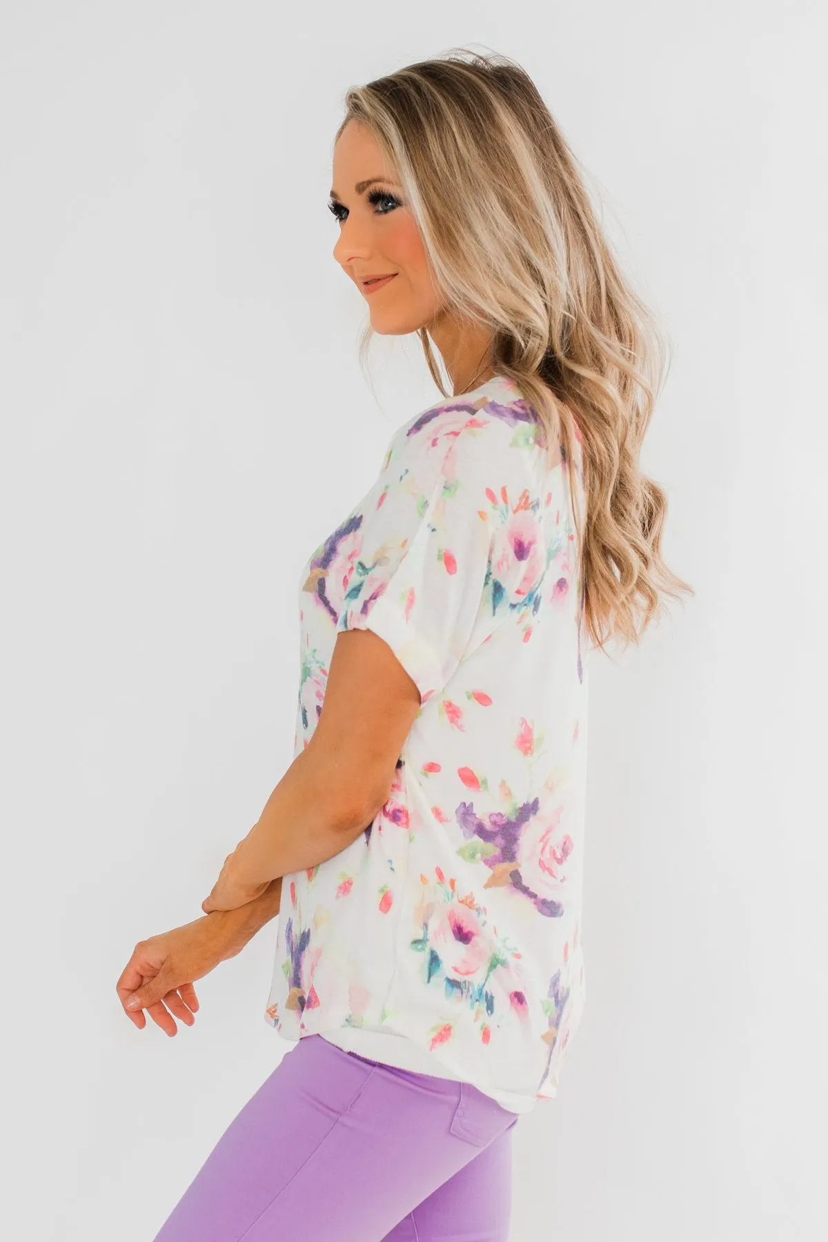 Make It Special Floral V-Neck Top- White