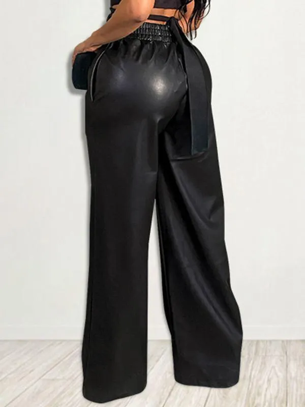 Mangocouture Faux-Leather Wide-Leg Pants