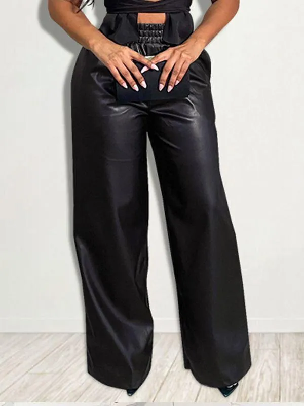 Mangocouture Faux-Leather Wide-Leg Pants