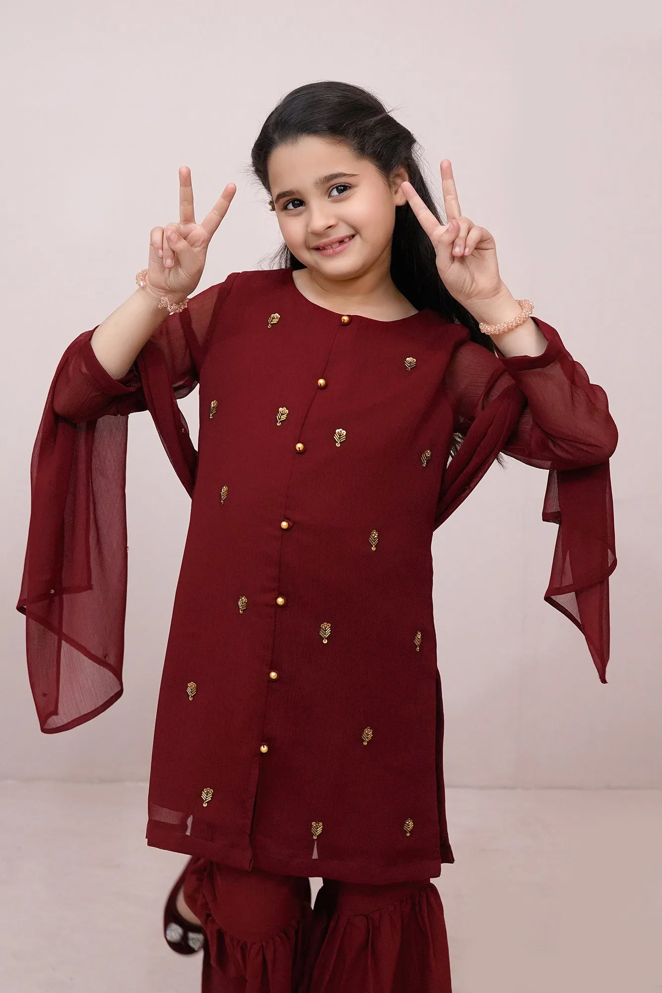 Maroon Embroidered Chiffon
