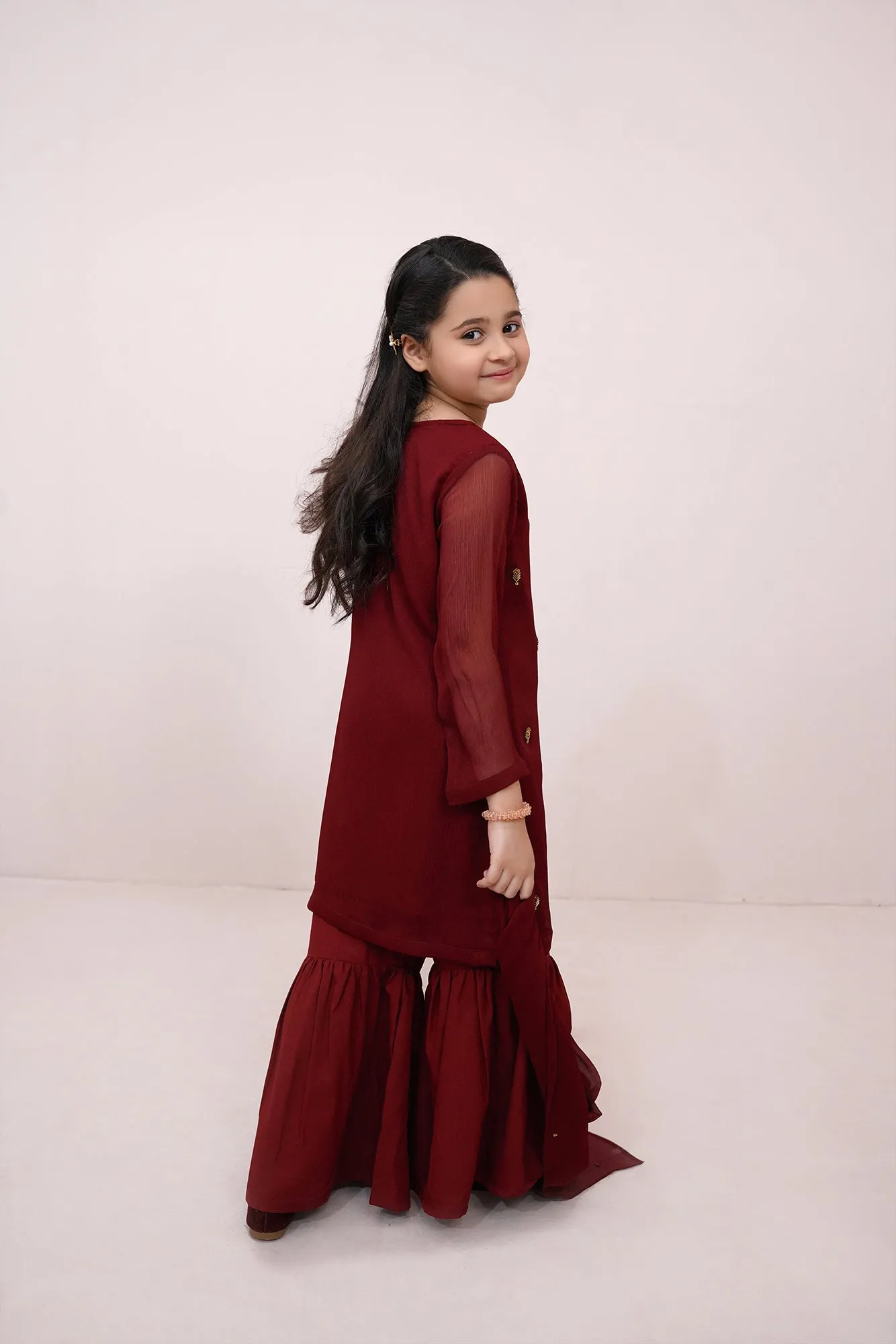 Maroon Embroidered Chiffon