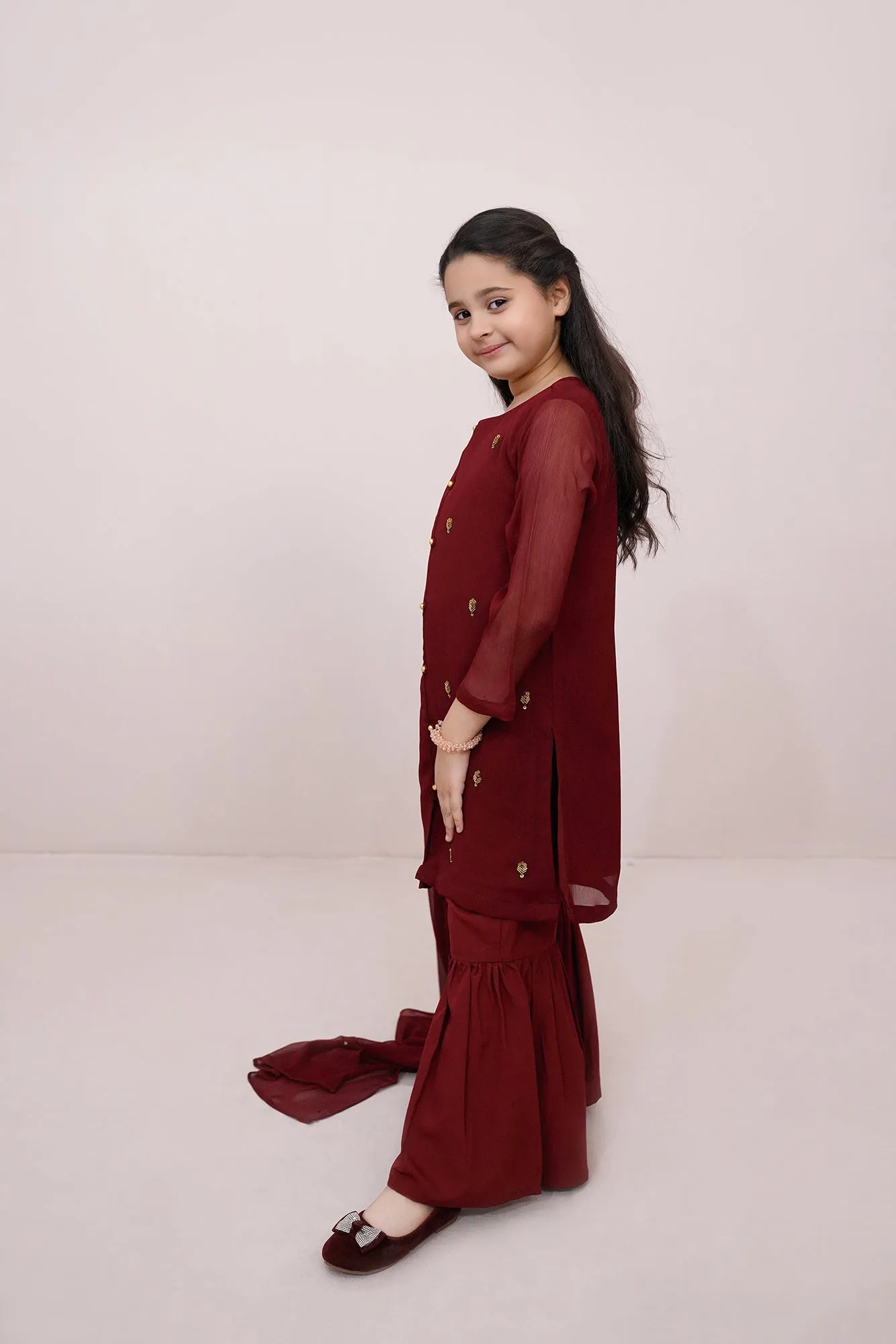 Maroon Embroidered Chiffon