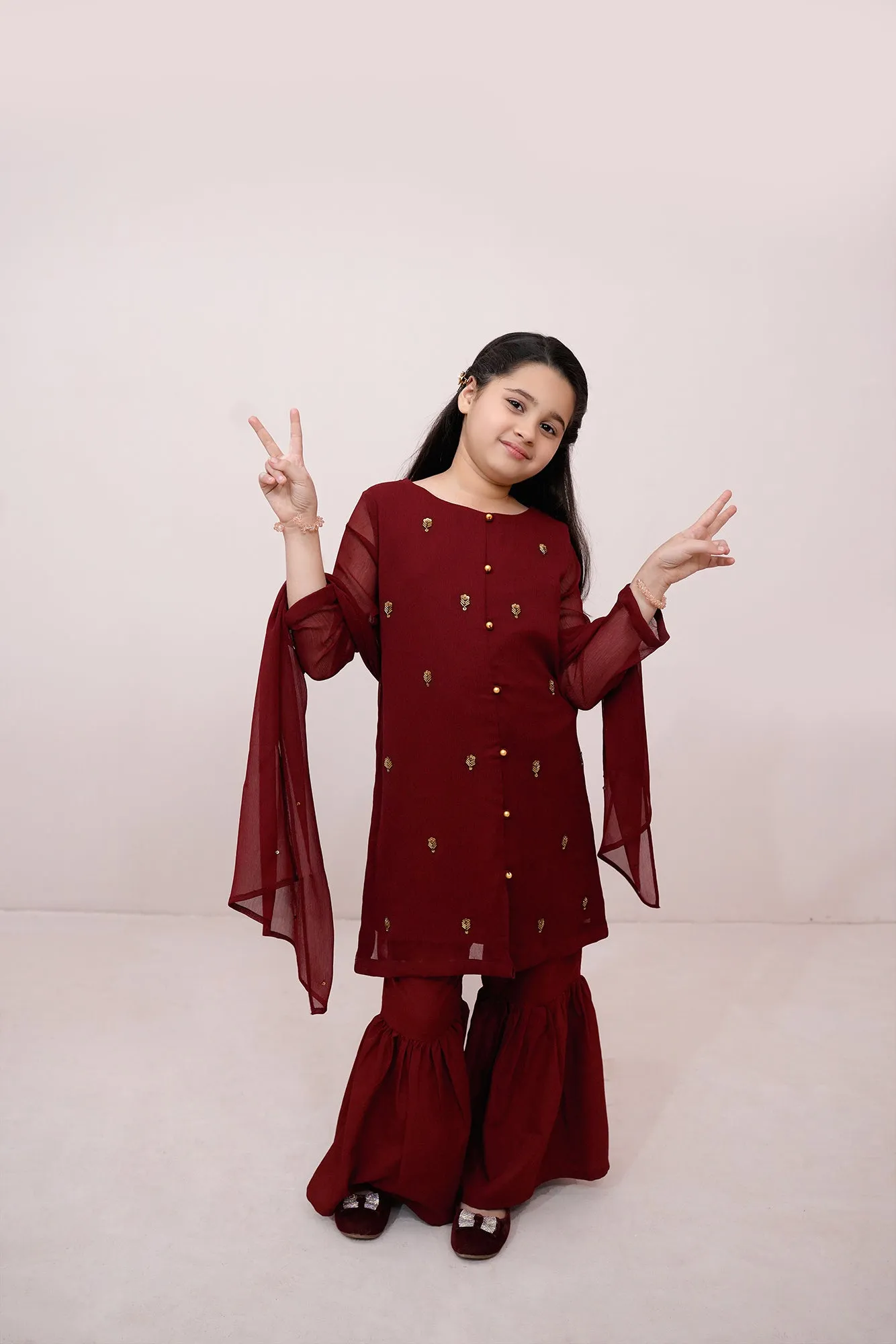 Maroon Embroidered Chiffon