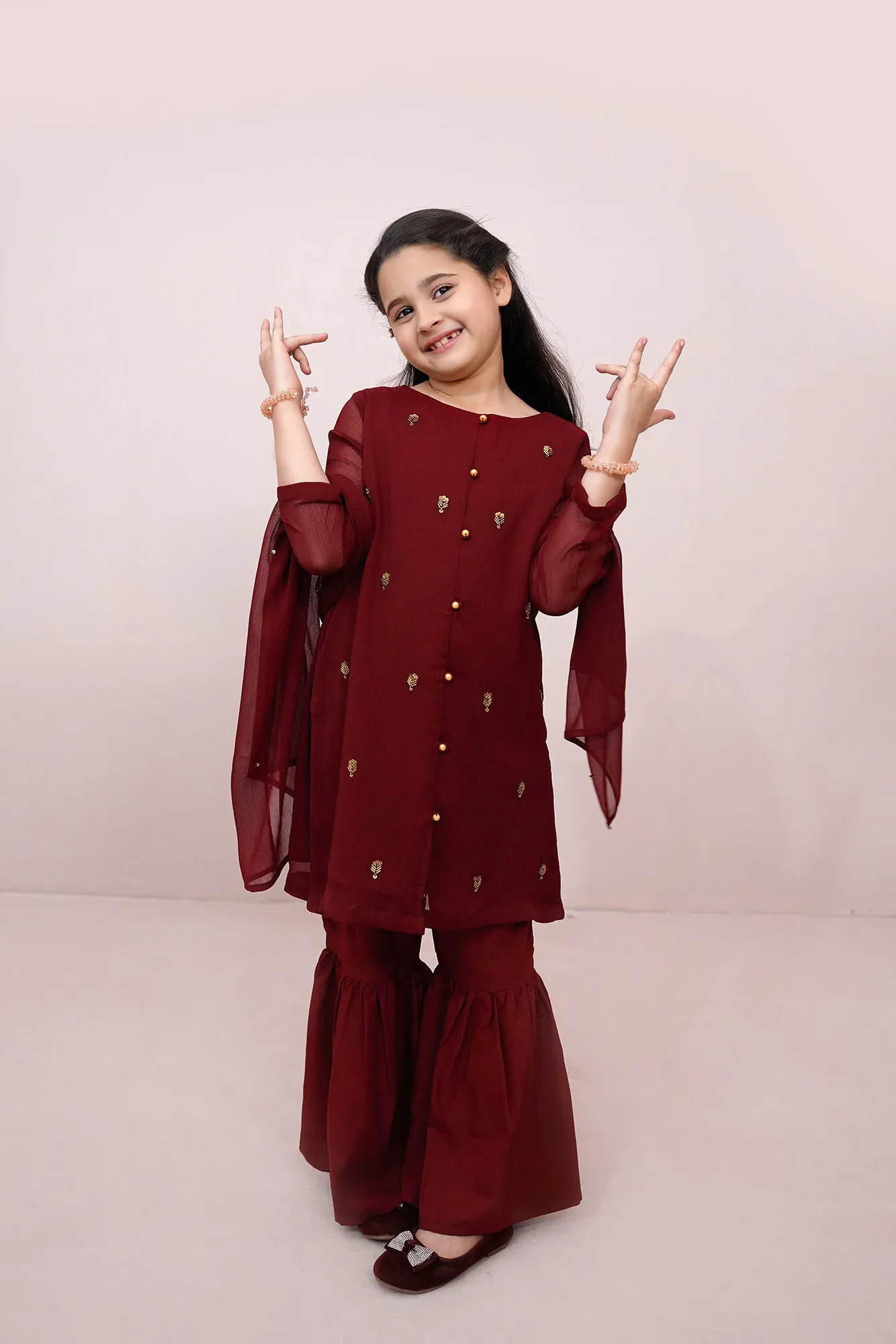 Maroon Embroidered Chiffon