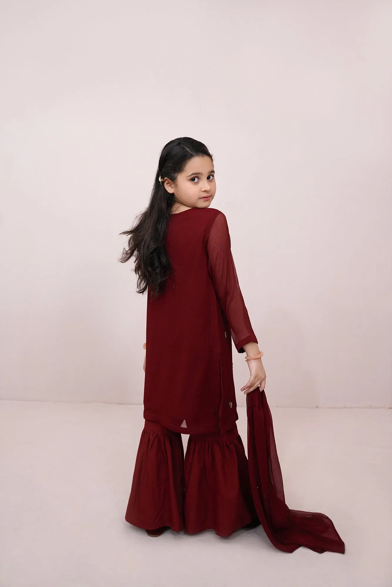 Maroon Embroidered Chiffon