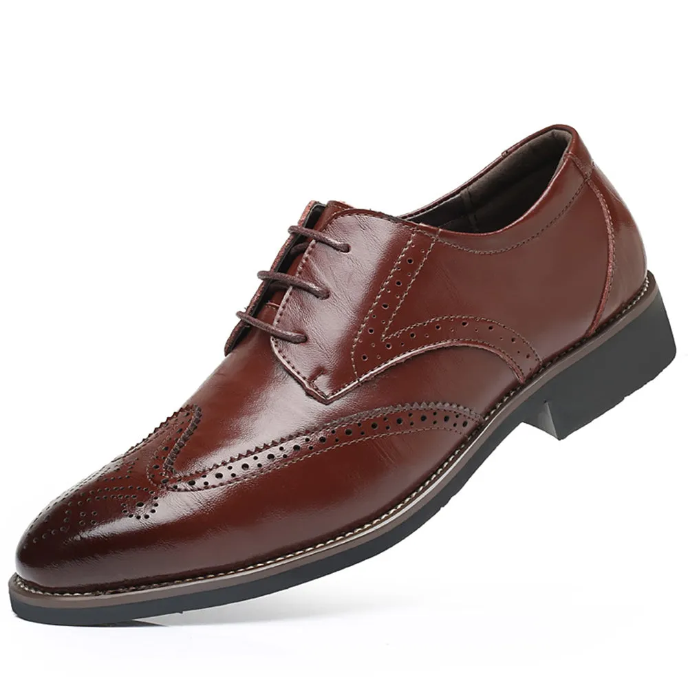 Mens Brown Premium Leather Dress Shoes -Oxford Lace Up Style Walking Shoes