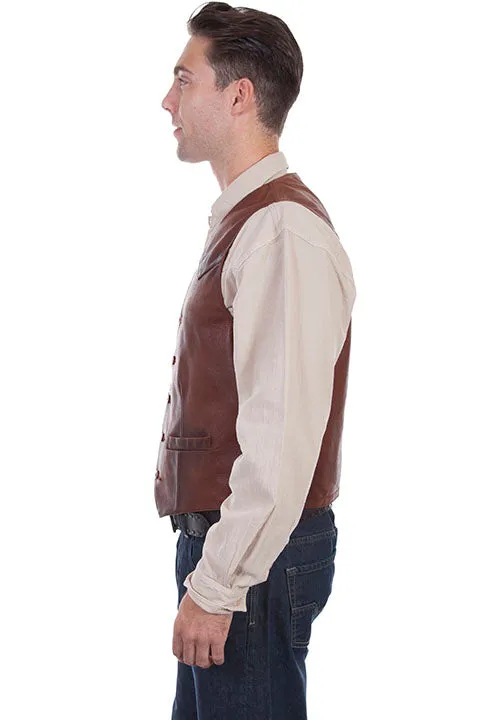 Men's Leather Vest Collection: Scully Western Classic Button Front, Brown